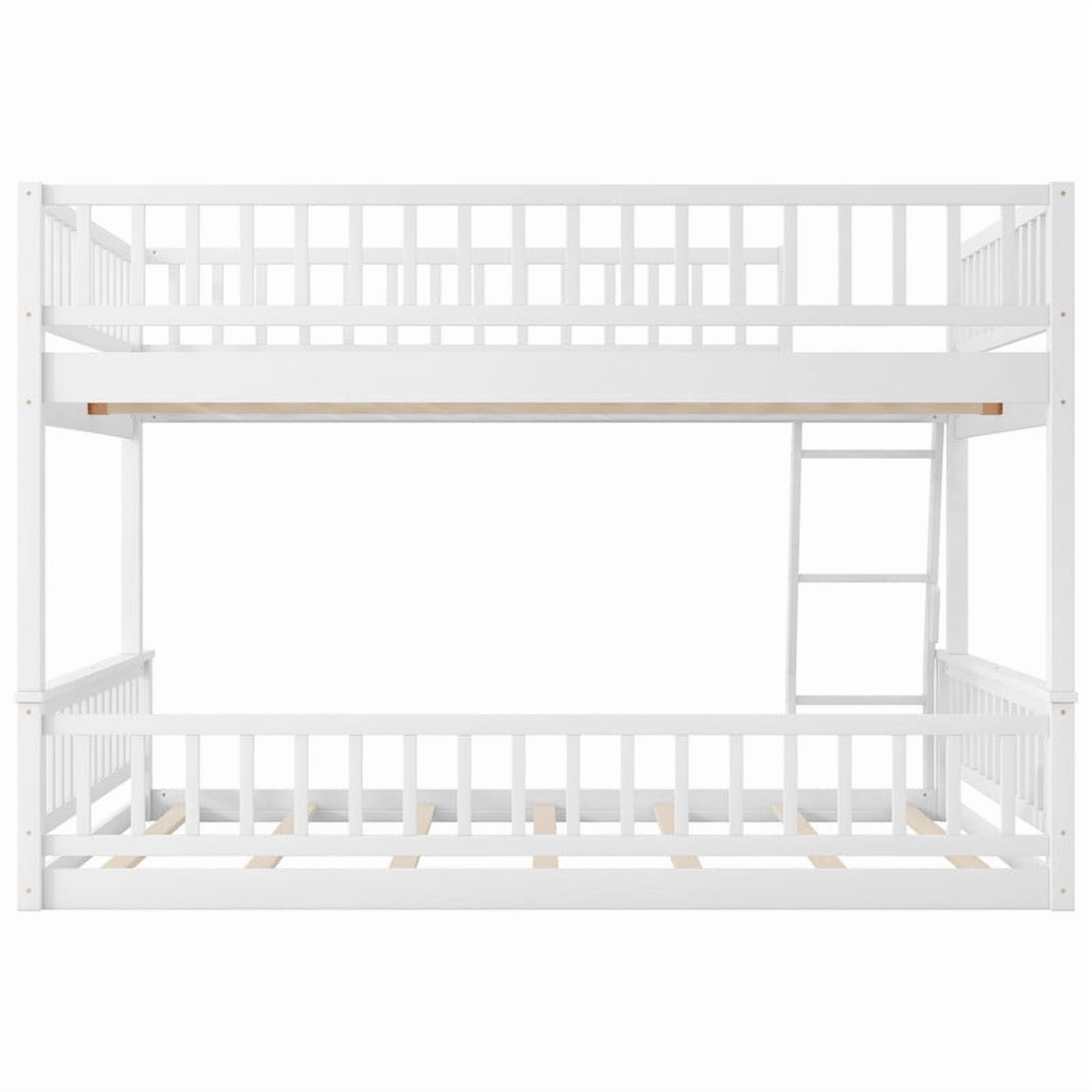 Full XL-Over-Queen Size Wooden Kids/Teens Bunk Bed with Ladder and Guardrails, Minimalist Designed Detachable Bed Frame