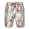 thumbnail image 4 of Kdxio Lilies Flowers Pattern Mens Casual Shorts - Drawstring Summer Beach Sports Shorts for Men, 4 of 9