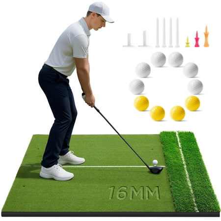 Golf Mat 5x4ft-16mm/21mm/26mm Thickened Dual Turf Hitting With Alignment Aid Dense Elite Mats Practice Outdoor Indoor Chipping Matt For Backyard Garage Driving Simulators