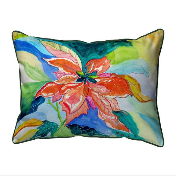 Betsy Drake Interiors Peach Poinsettia Small Indoor/Outdoor Pillow 11x14
