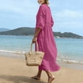 thumbnail image 5 of LYXSSBYX Women's Summer Hollow Eyelet V-Neck Midi Dress, 3/4 Sleeve Loose Flowy Casual Vacation Midi Dress for Wedding Guest Daily Beach, 5 of 8