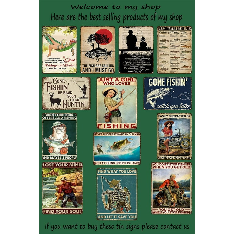 Fishing Tin Sign Fishing Metal Signs For Man Cave Fishing Wall Decor For  Boys Room Hunting Room Decor I'd Rather Be Fishing Sign 8x12 Inch :  : Home
