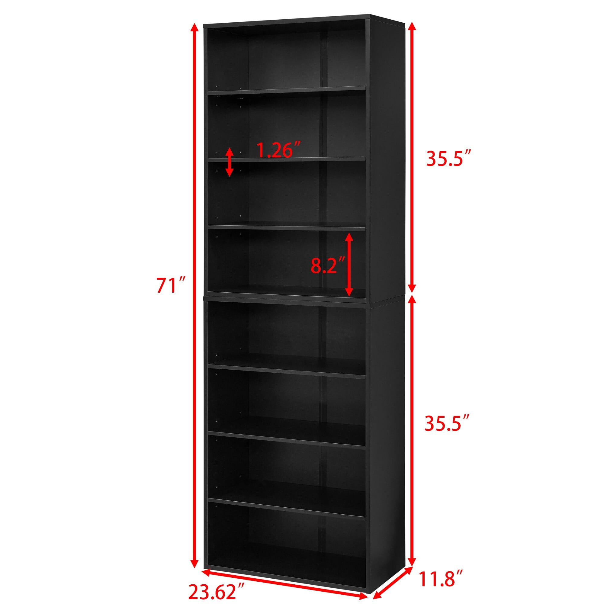 AENKYO 71'' 8-Tier Adjustable Bookshelf, Stackable 4-Tier Bookcases, Media Storage Rack for Books or Decor, Black