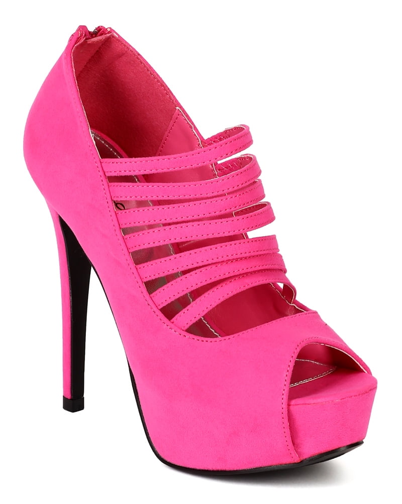 Qupid BD07 Women Suede Peep Toe Strappy Hidden Platform Stiletto Heel