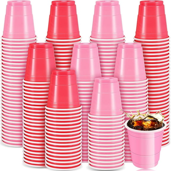 Plastic Shot Glasses,200 Pack 2 oz Disposable Shot Cups,Mini Shot Cups Party Cups for Jello Shots and Tasting,Mini Disposable Glasses for Wedding BBQ Birthday Party(Pink, Rose Red)