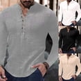thumbnail image 4 of Mens Casual Long Sleeve Linen Shirt Cotton Linen Blouse Loose Tops T Shirts, 4 of 8
