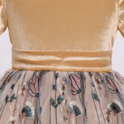 IBTOM CASTLE Flower Girl Velvet Floral Gradient Sequins Dress for Kids Wedding Bridesmaid Pageant Communion Formal Princess Puffy Gown 7-8 Years Champagne Floral