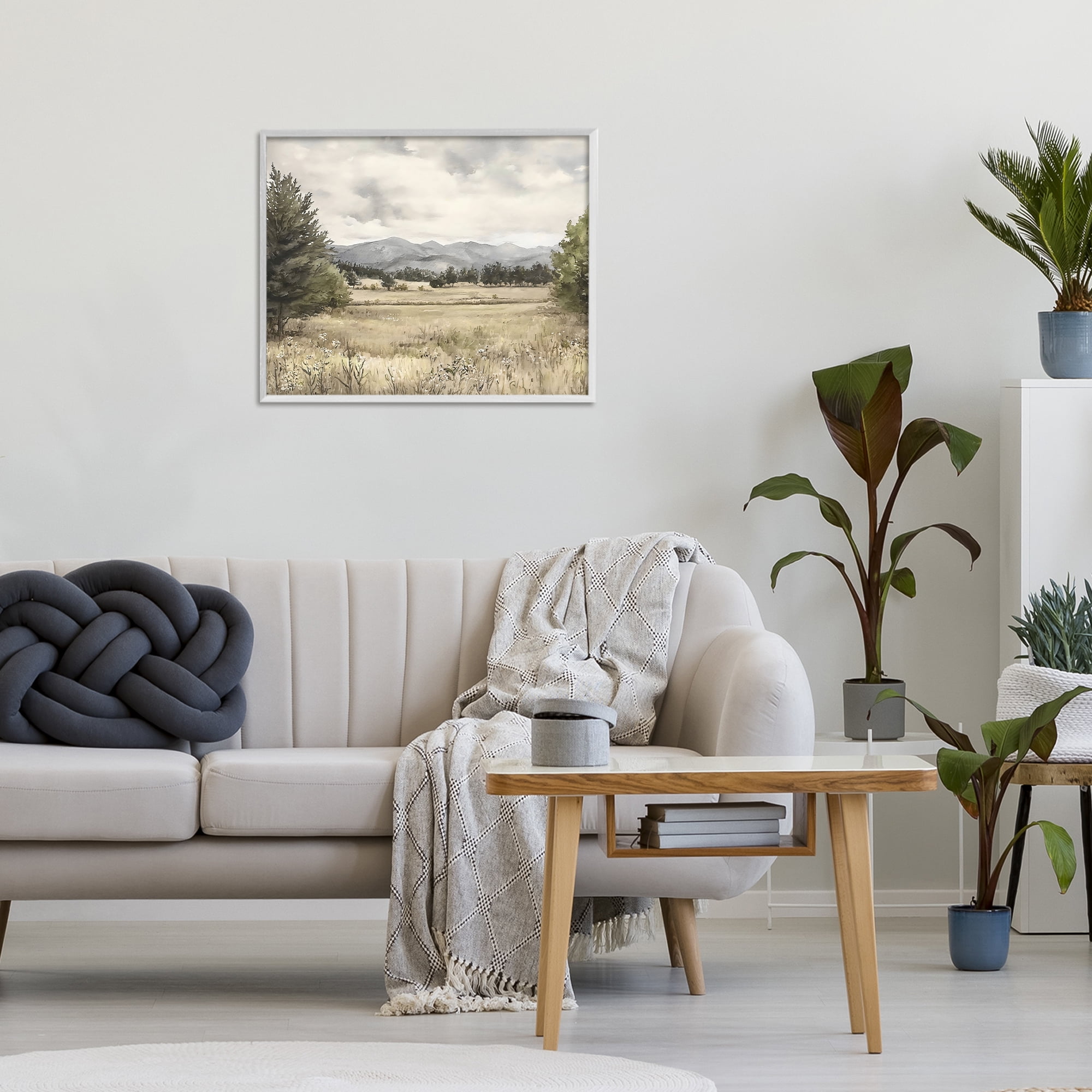 Stupell Industries Muted Mountain Meadow White Framed Giclee Art, design by Riley B