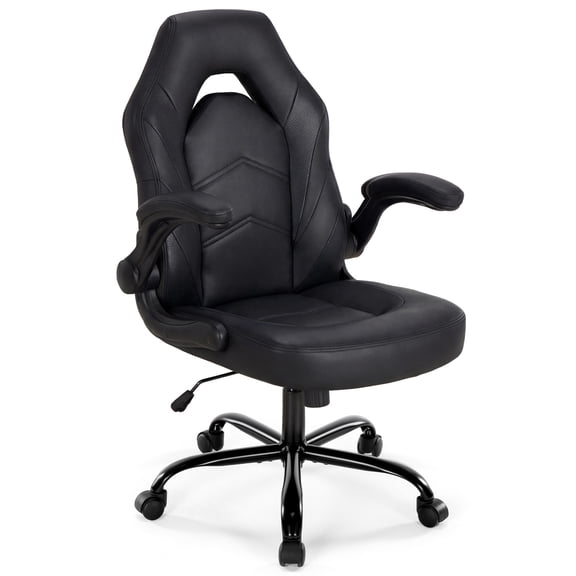 CONCETTA Gaming Chair, Faux Leather High-Back Gaming Office Chair, Swivel Racing Chair with Flip-up Armrests, Perfect for Adults Gamers,Black