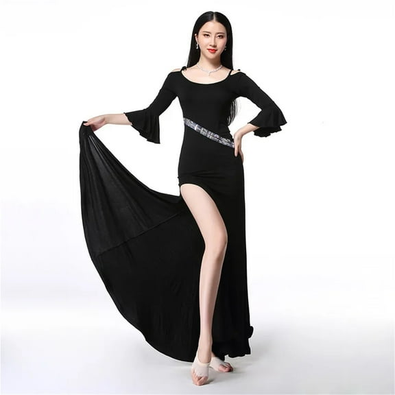 Women Belly Dance Wear Modal Long Maxi Dress Flare Sleeve Backless Baladi Ruffles Dresses For Girls