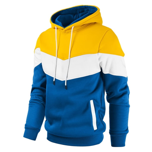 Sudadera Con Capucha Para Hombre, Cómoda Sudadera Con Capucha De Empalme De Color Para Hombre Fibra De Poliéster Agradable A La Piel Suelta De Moda Para Acampar Para Trabajar ANGGREK Amarillo S