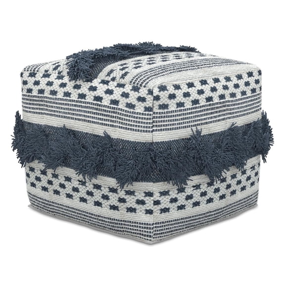 Bowden Hand Woven Square Cotton Pouf Ottoman in Grey and Ivory