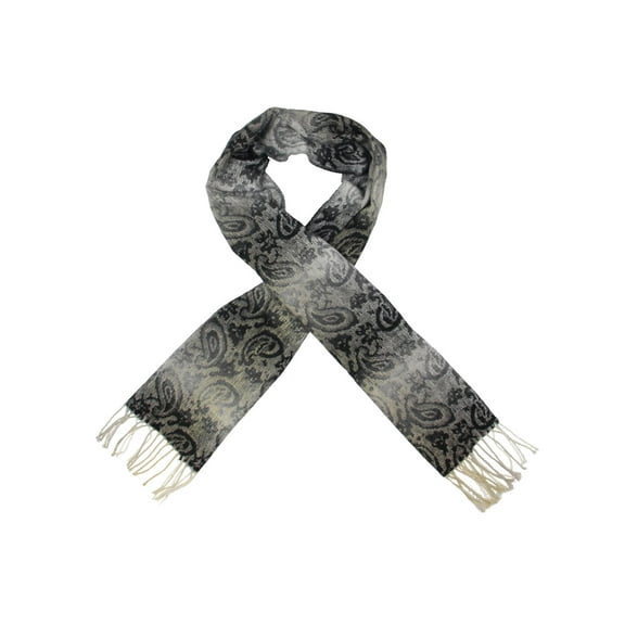 Steve Madden Womens Scarf Black Ombré Paisley Fringe Mid Weight Muffler ,Grey