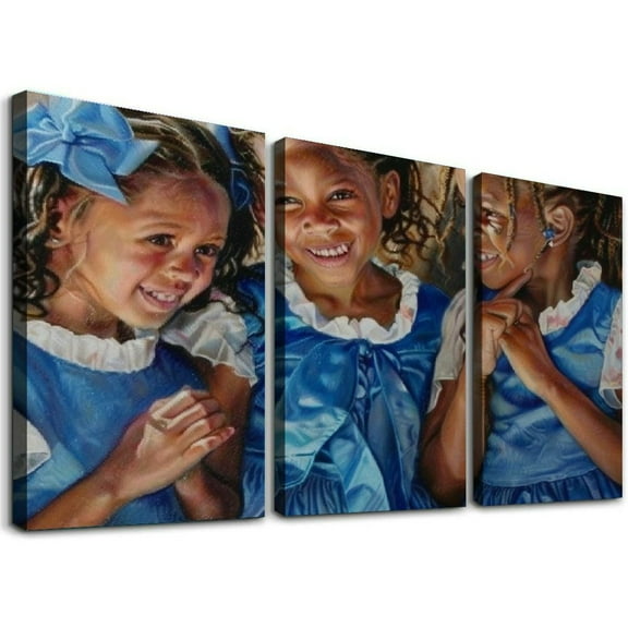 Ulloord African American Children Wall Art Poster Canvas Oil Painting Painting African Ghetto Girl Portrait Canvas Painting Posters And Prints Wall Art Pictures for Living Room Bedroom Decor