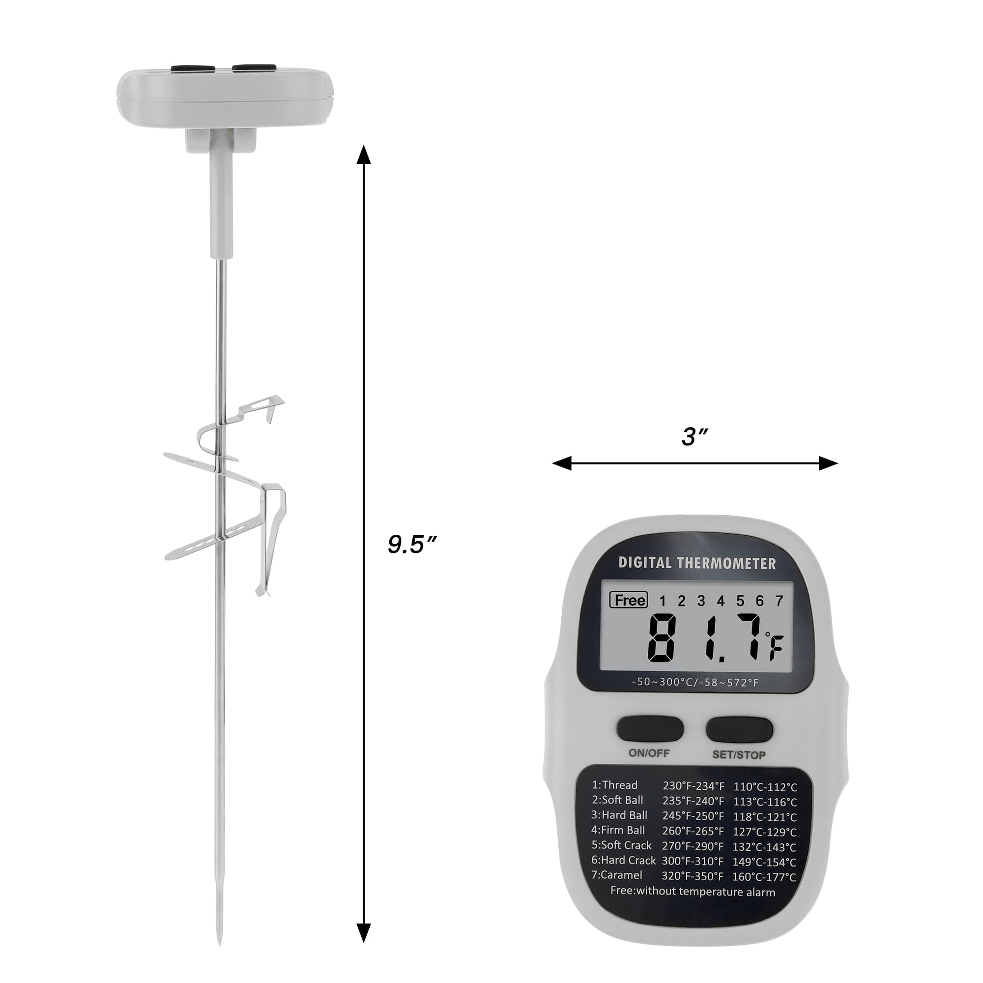 Digital Meat Thermometer, Instant Read Food Thermometer with Clip, Cooking Thermometer for Home and Kitchen, Outside, Smoker Grey 9.5in
