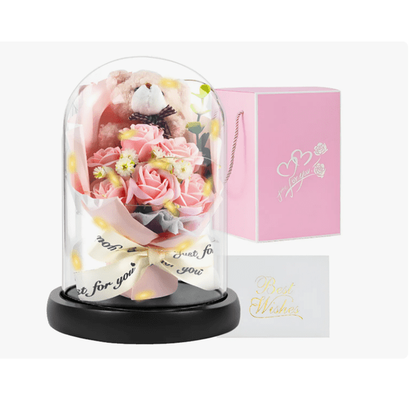 Flores Artificiales Rosa Eterna Con Oso