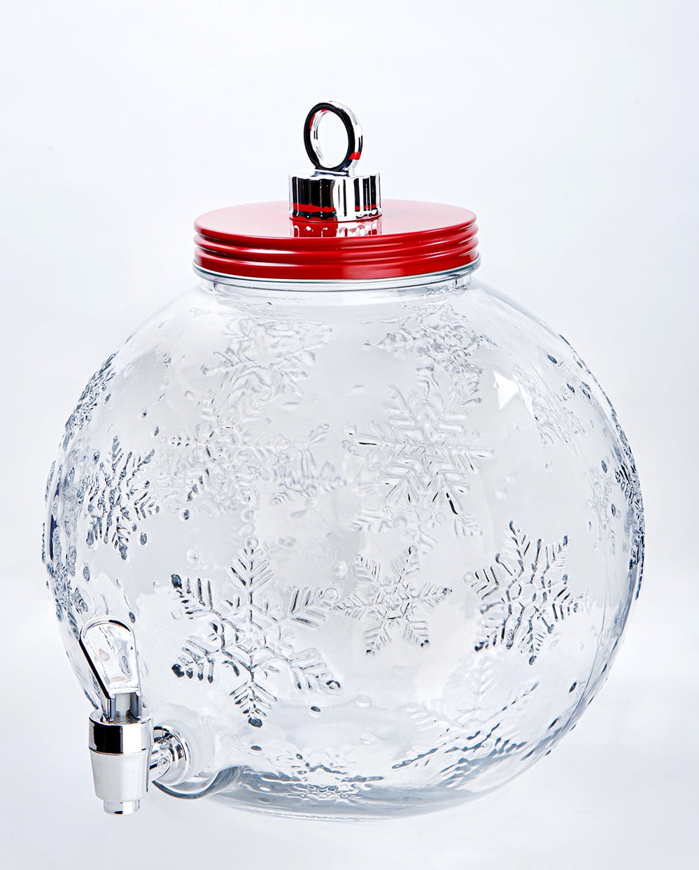 Holiday Time 1.5-Gallon Glass Christmas Tree Drink Dispenser with Lid, Red