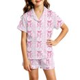 thumbnail image 4 of RUTAYY Girls Pajama Set Bow Heart Stripe Graphic Button Down Lapel Collar 2 Piece Sleepwear Home Sleep Outfit Pink, 4 of 4