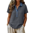 thumbnail image 6 of Tqcoqu Polo Shirts for Women Front Button V Neck Short Sleeve Womens Tops Casual Comfy Loose Fit T Shirts,Gray,Women's S-XXL, 6 of 7