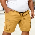 thumbnail image 6 of Long Cargo Shorts for Men Multi-Pocket Drawstring Elastic Waist Athletic Shorts Baggy Casual Work Yellow M, 6 of 8