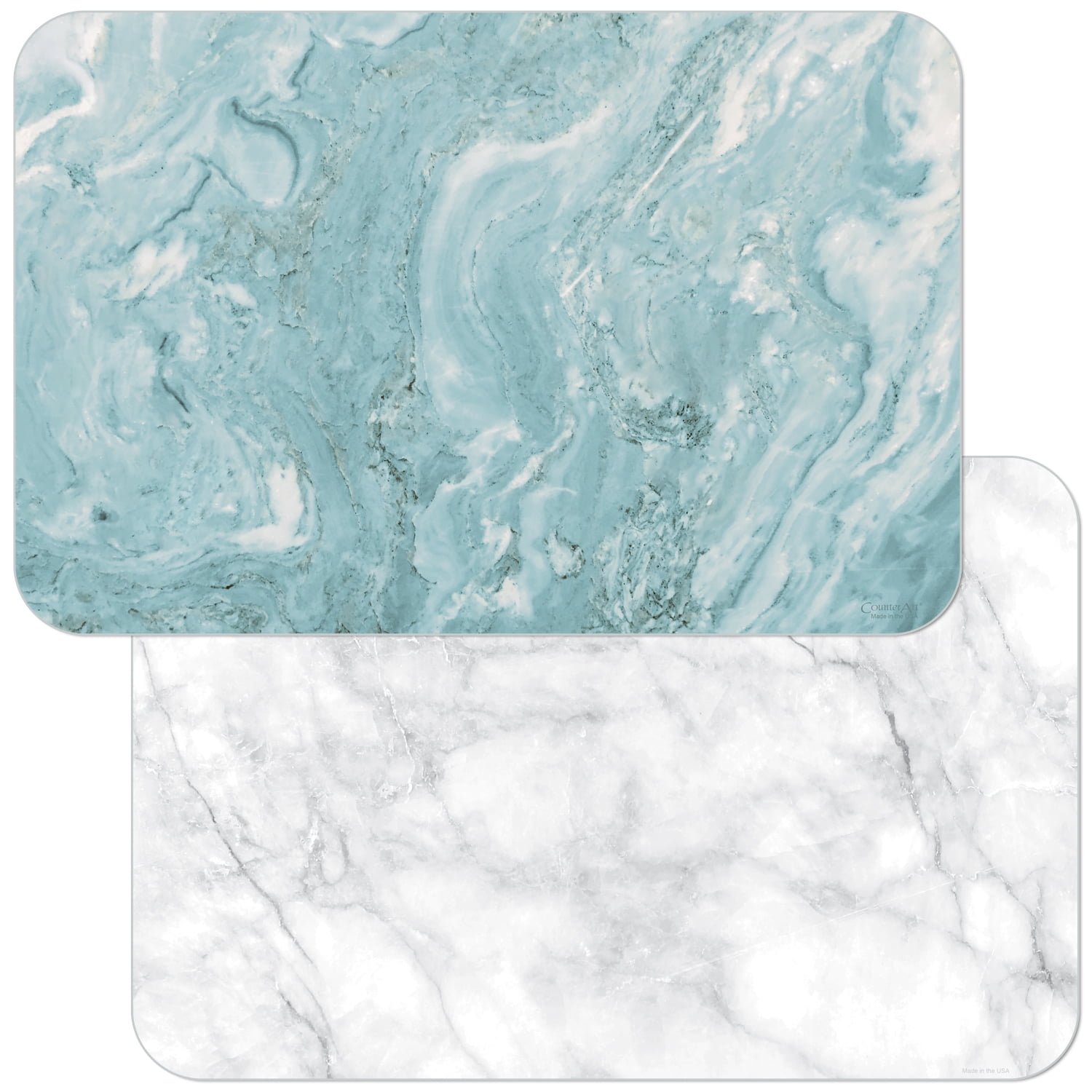 CounterArt ' Teal Quartz/White Marble Design' Reversible Easy Care Flexible Plastic Tabletop Placemat 4 Pack