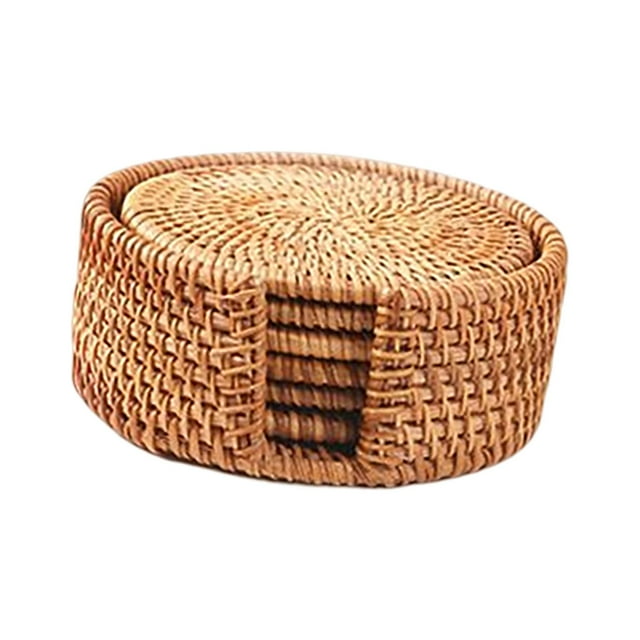 6 posavasos de ratán, cojines cálidos resistentes al calor, decoración con soporte Diámetro 8cm