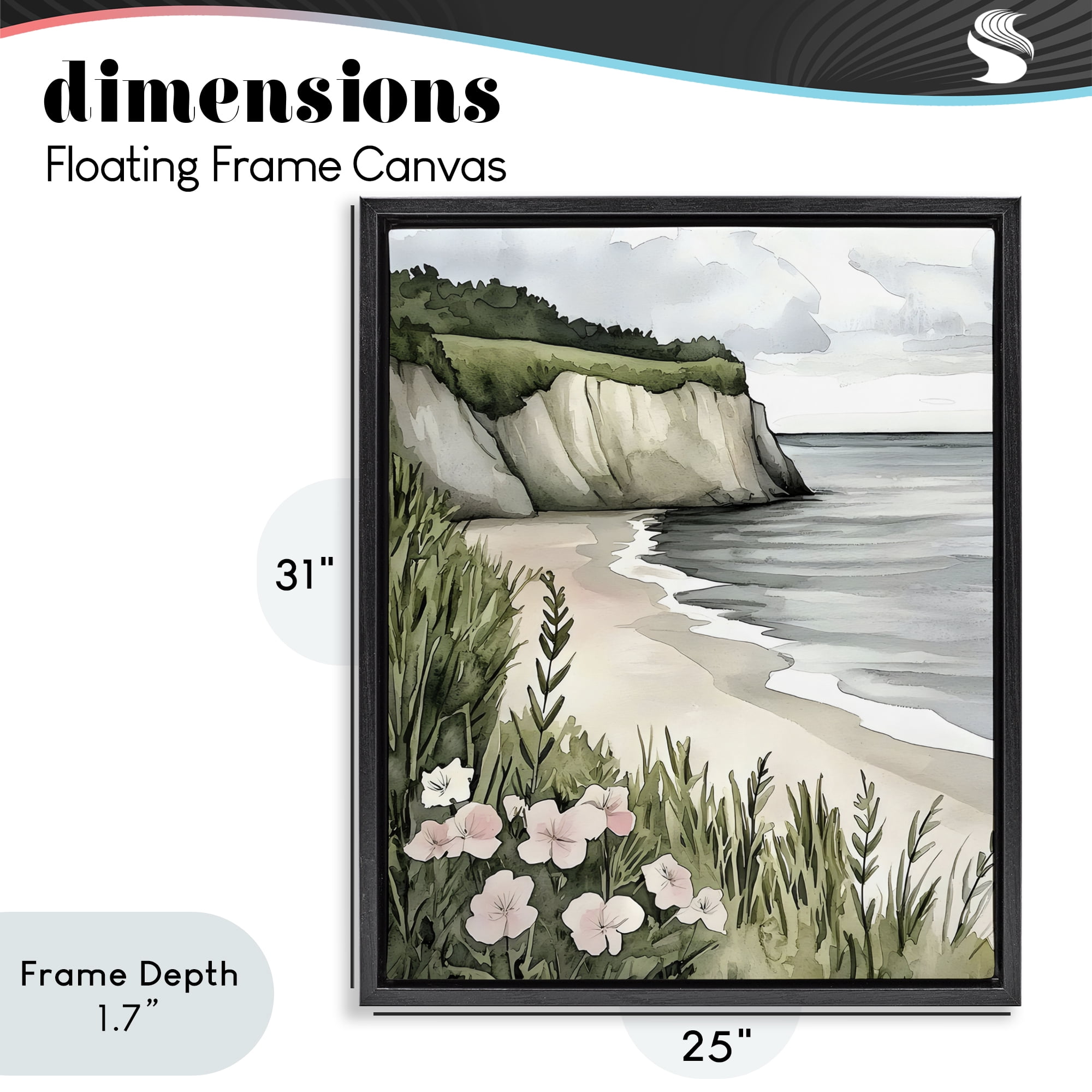 Stupell Industries Coastal Calm with Floral Blooms Black Framed Floater Canvas Wall Art, design by Riley B