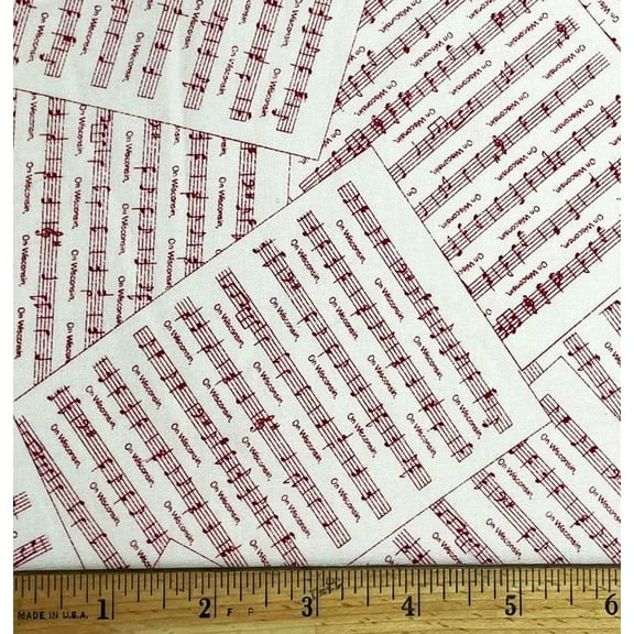 1 Fat Quarter - Sheet Music Red on Cream Cotton Fabric - 21" X 18"
