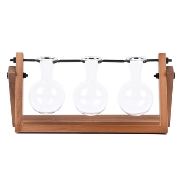 Better Homes & Gardens 11.3 in L x 4.3 in W x 5.5 in H Glass and Wood Propagation Vase Station Set