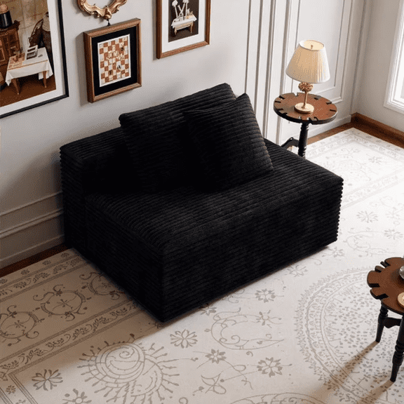 YWEN Black Corduroy Sofa 2U Size Modular Design No Assembly Required