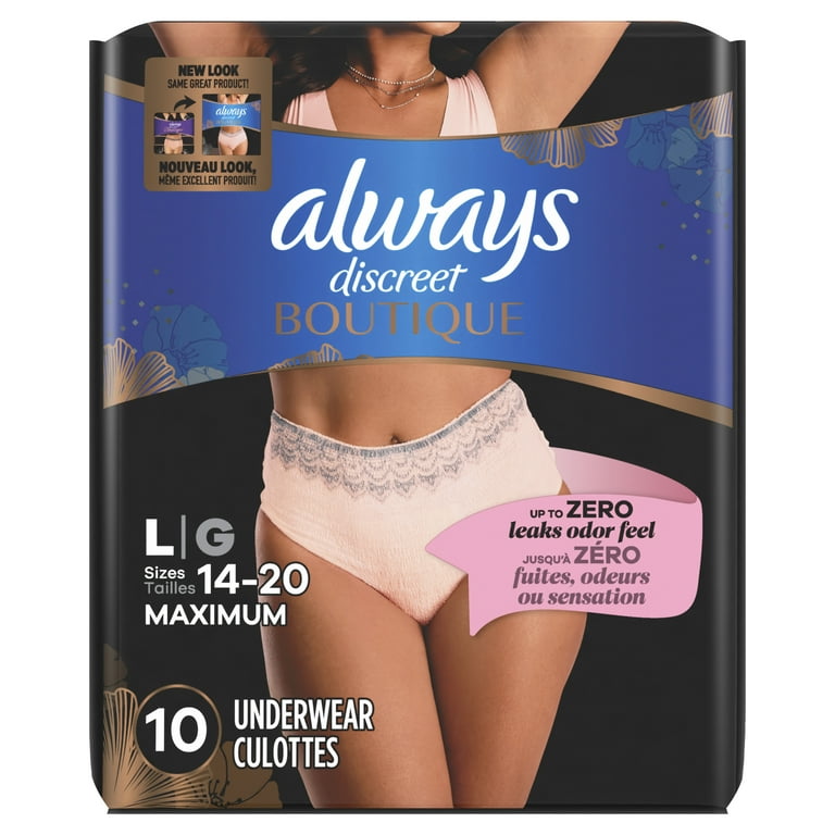 Always Discreet Boutique Low-Rise Postpartum Incontinence Underwear Size  S/M Maximum Absorbency, Up to 100% Leak Protection, Black, 12 Count (Pack  of
