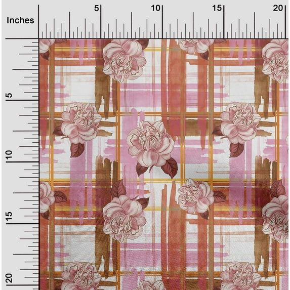 oneOone Cotton Poplin Dark Peach Fabric Leaves & Floral Check Diy Clothing Quilting Fabric Print Fabric By Yard 42 Inch Wide