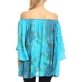 thumbnail image 2 of Sakkas Alania Watercolor Tie Dye Double Bell Sleeve Raglan Blouse - Blue / Turq - One Size Regular, 2 of 5