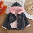 thumbnail image 3 of Mnyotv Girls Hooded Fleece-Lined Denim Jackets Outwear Long Sleeve Plush Coats Fall Winter Clothes for Little Girl Size 12-18 Months, 3 of 7