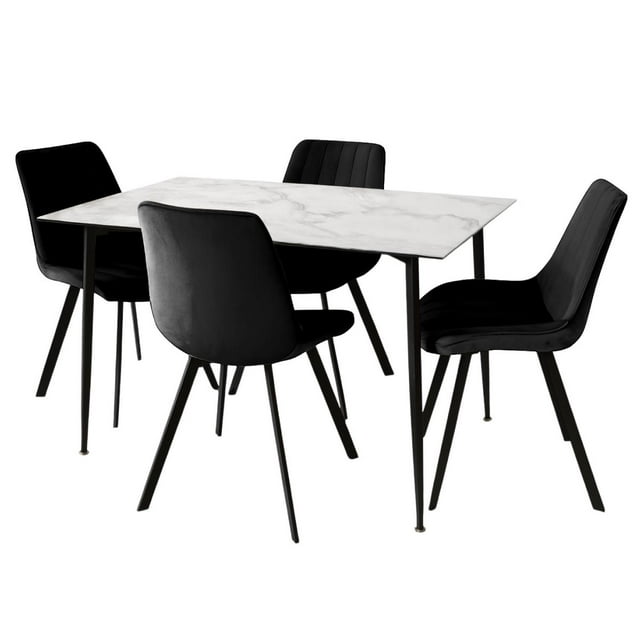 Comerdor Mesa Tipo Marmol Rectangular Sillas Velvet negro