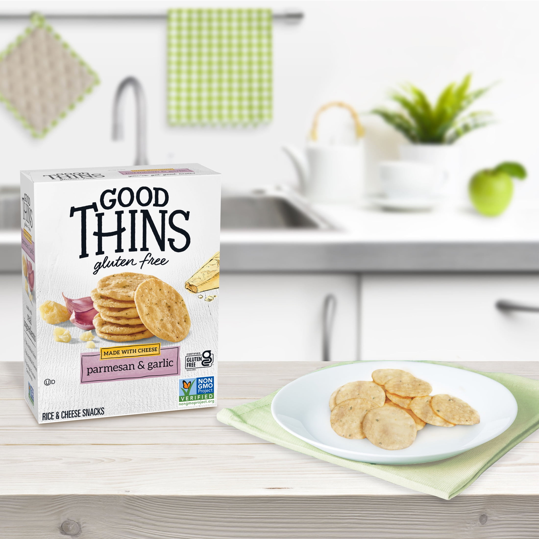 (3 pack) GOOD THINS Parmesan & Garlic Rice & Cheese Snacks Gluten Free Crackers, Snack Crackers, 3.5 oz
