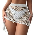 thumbnail image 3 of BOBOGOJP Women Crochet Coverup Skirt Drawstring Knit Mini Skirt Coverup for Swimwear White for Size L, 3 of 7