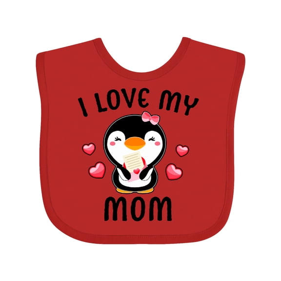 Inktastic I Love My Mom with Cute Penguin and Hearts Girls Baby Bib