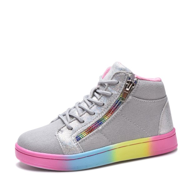 Dream Seek Girls Sneakers High Top Kids Shoes With Side Zipper Gray Rainbow Size 10 4 Walmart Com Walmart Com