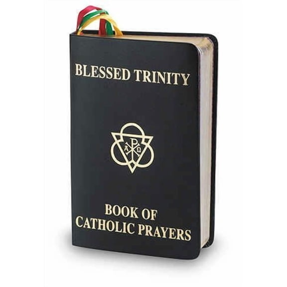Blessed Trinity Book of Catholic Prayers Black Deluxe Cover 408 Pages Prayers for Almost Every Occasion, Colored Ribbon Bookmarks