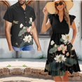 thumbnail image 2 of Garronmavis Lotus Flower Couple Matching Outfit Womens Short Sleeve Dress Flowy Hawaiian Elegant Party Dresses Size M and Mens Button Down Shirt Fashion Beach Shirts, 2 of 7