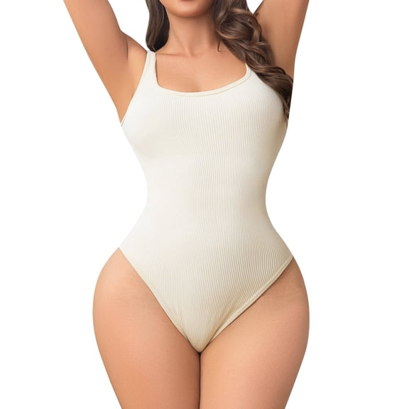 Takusun Sleeveless Tank Bodysuit for Women Slim Fit Square Neck Thong Body Suit Stretch Tops Casual Going Out