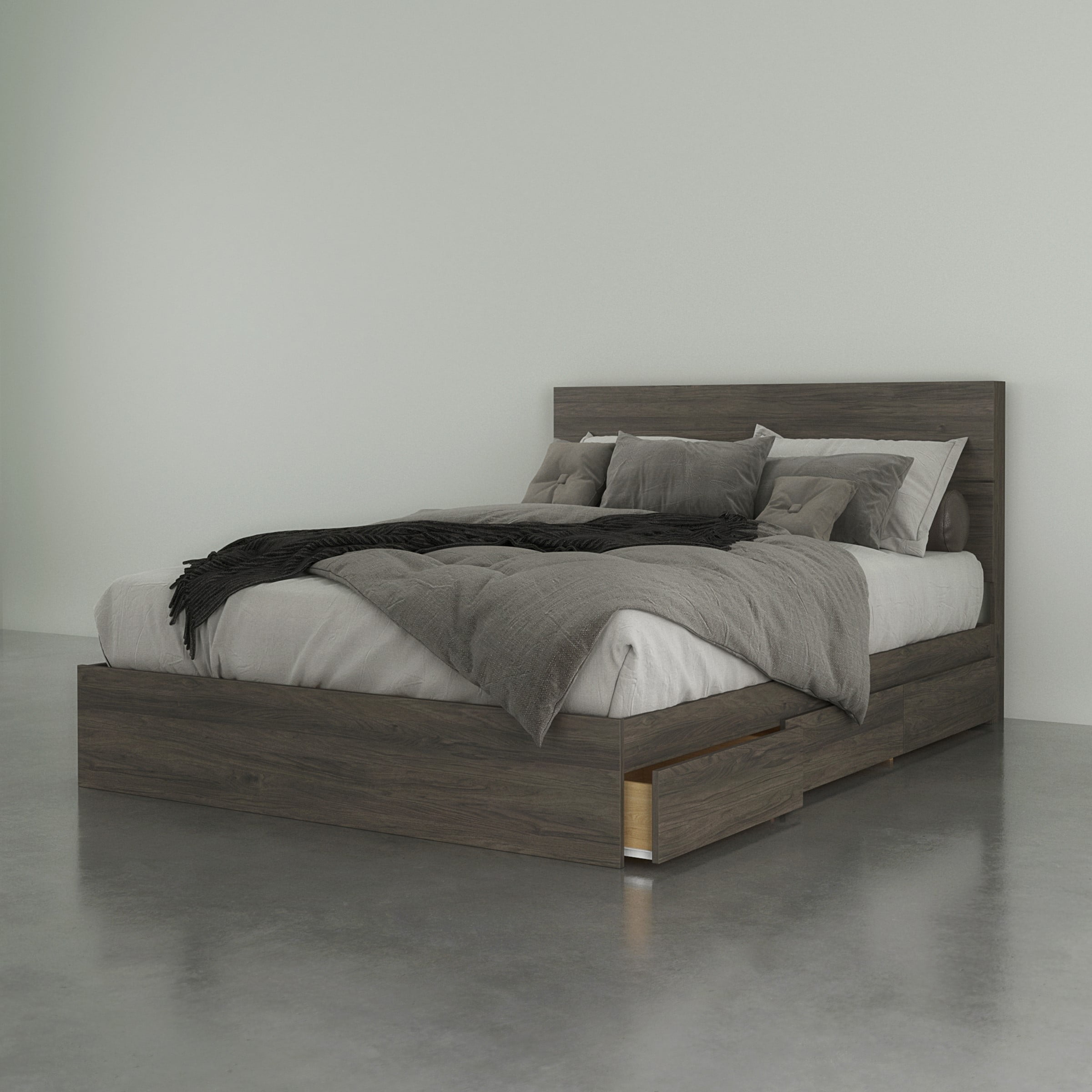 Nexera Flora 3 Drawer Storage Bed With Headboard Bark Grey Com Nexera Flora 3 Drawer Storage Bed With, Nexera King Bed