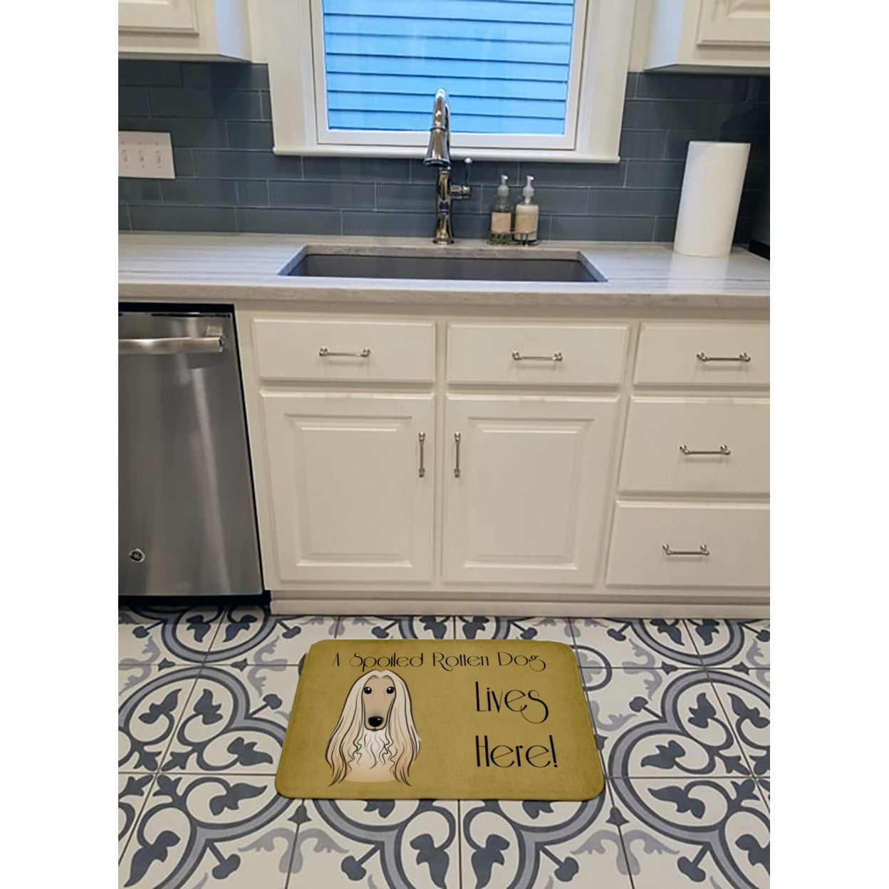Carolines Treasures BB1492RUG Afghan Hound Spoiled Dog Lives Here Machine Washable Memory Foam Mat 19 X 27" multicolor