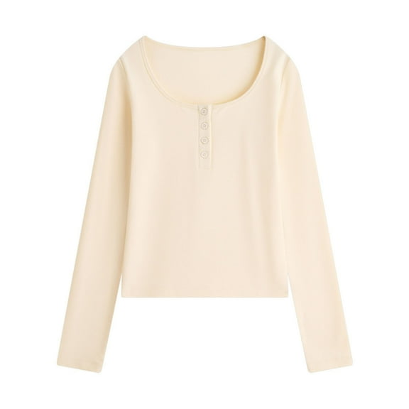 Stamzod Fall Fashion Women Tees & Blouses Casual Loose Fit Pullover Tops Crerwneck Long Sleeve Shirts for Women Beige M
