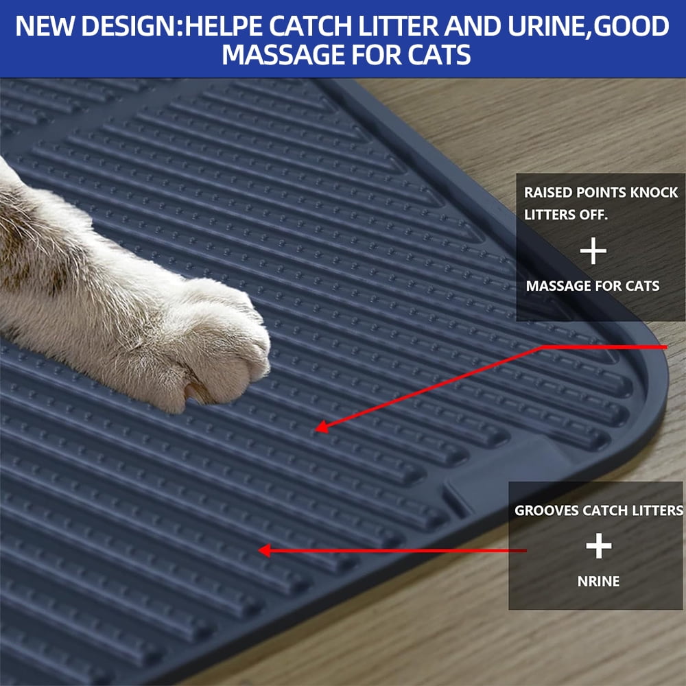 MIDOQIN Silicone Cat Litter Mat, Waterproof Extra Large Litter Trapping Mat, Non-Slip Litter Catcher Mat