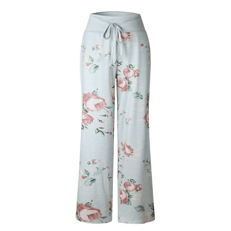 

Inkach Womens Comfy Casual Pajama Floral Print Drawstring Lounge Wide Leg Pants