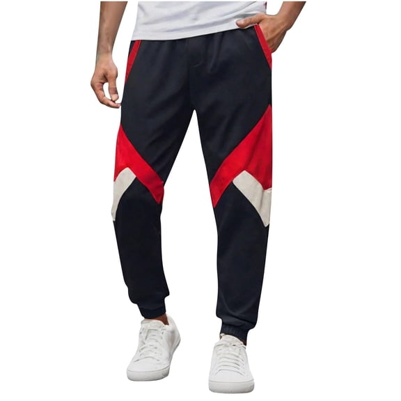 YLSDY Mens Color Block Sweatpants Elastic Waist Tapered Running Workout Pants 2025 Baggy Joggers with Pockets Black XXXL