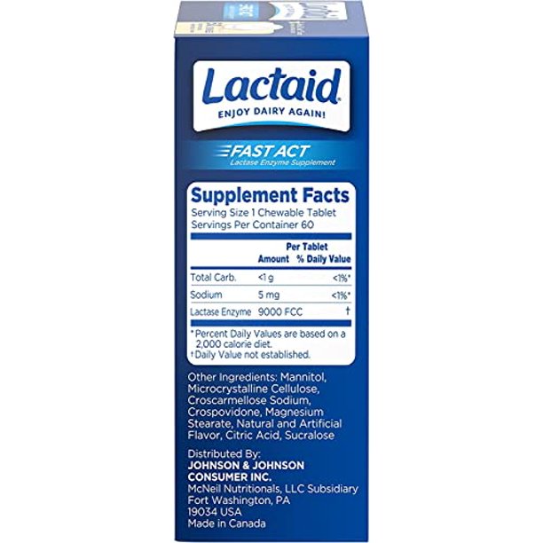 Lactaid Fast Act Lactose Intolerance Relief Chewables with Lactase