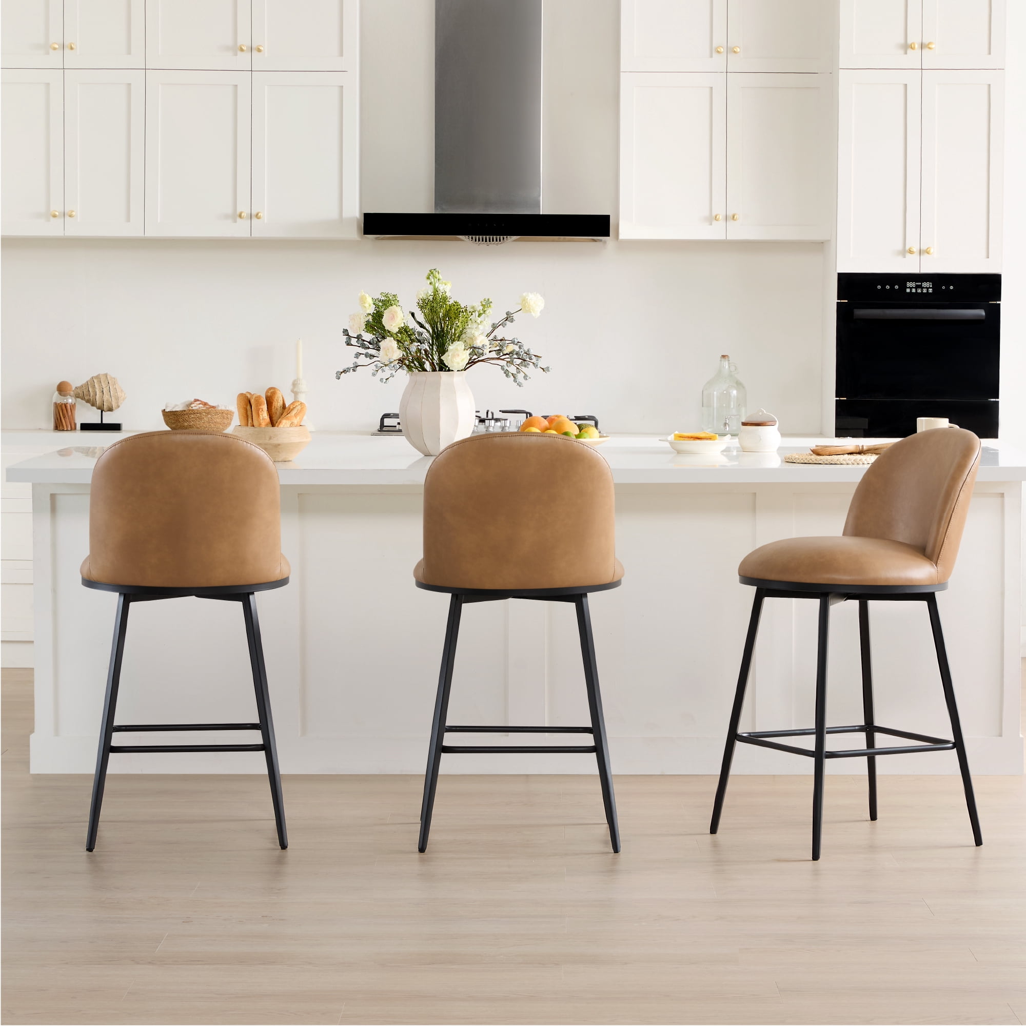 Spruce & Spring Counter Height Swivel Bar Stool with Metal Frame Set of 2, Cognac